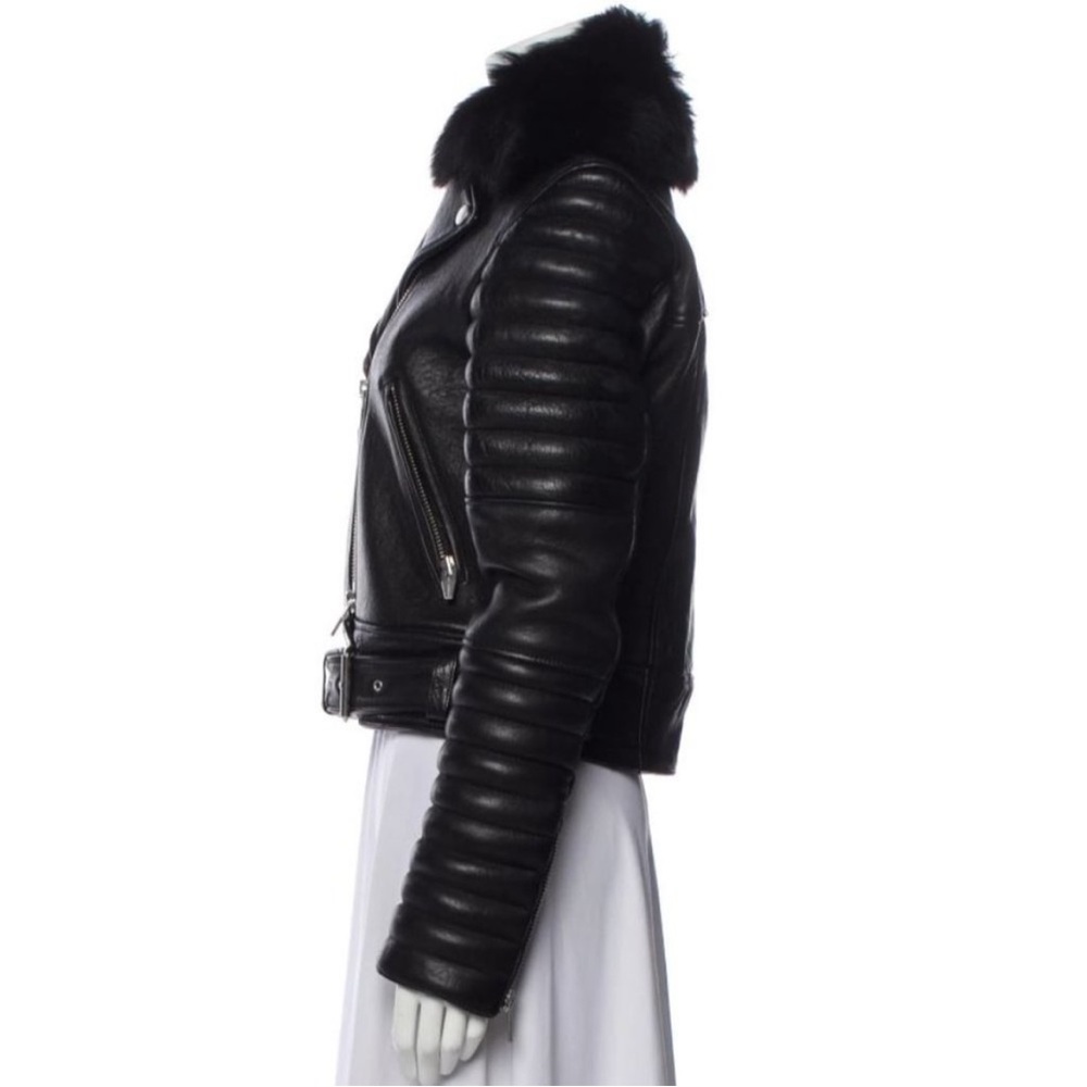 THE ARRIVALS Rainier Pebbled
Lamb Leather Jacket w/ Removable Fur Collar, XS - Picture 10 of 16